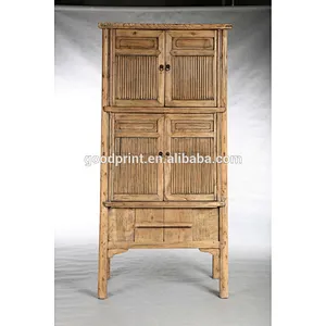 Chinese recycle bamboo furniture natural color antique kitchen cabinet J72-016