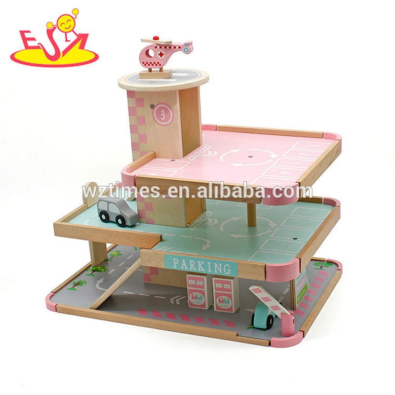 New design funny wooden toy car park for kids W04B056