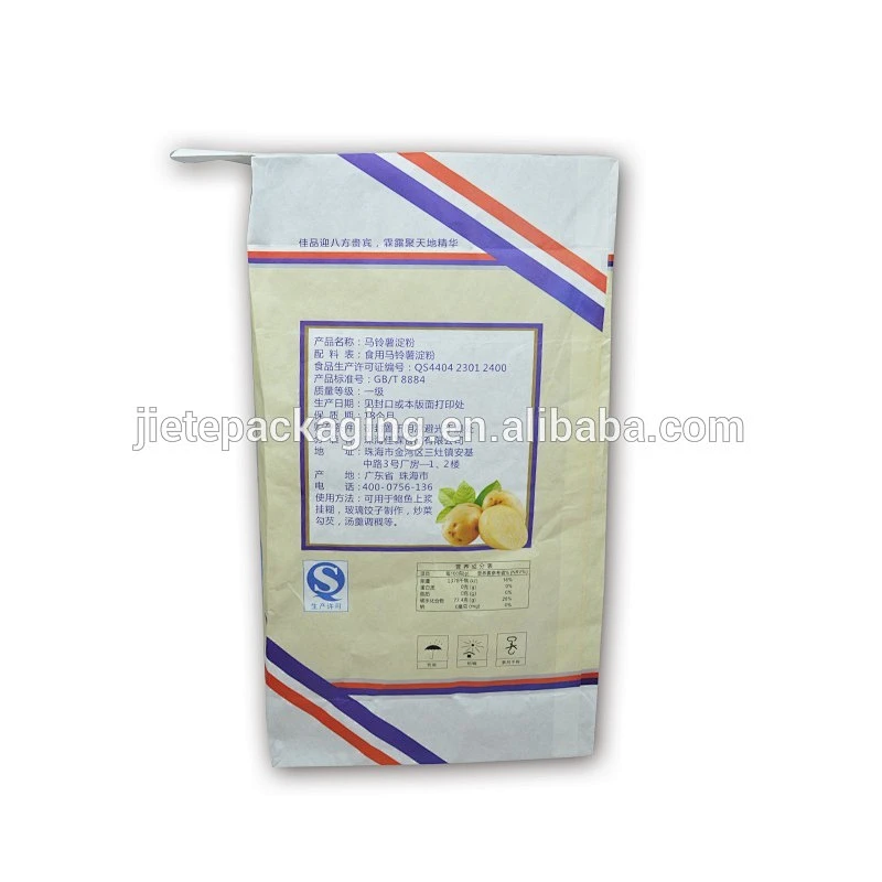food grade 10kg 15kg 25kg potato starch packing paper bags with valve port for wholesale
