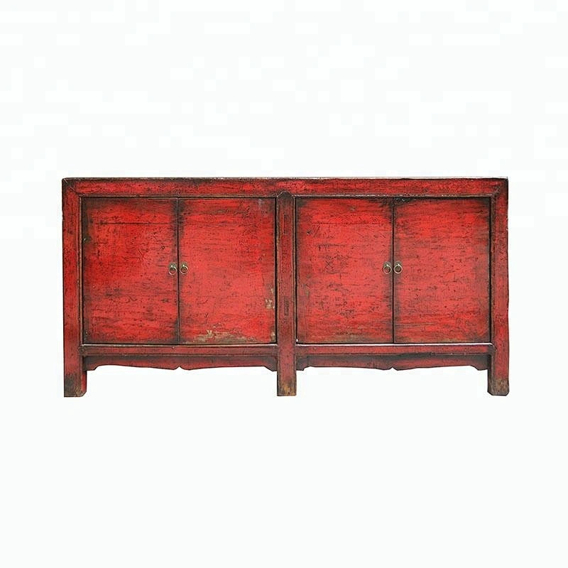 chinese lacquer antique rustic red storage living room furniture