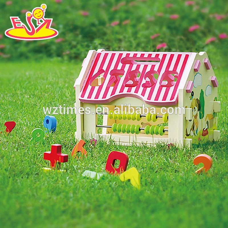 Wholesale math teaching aid wooden house shape numbers toy for kids learning W12D043
