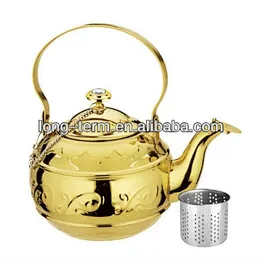 L2067C Golden stainless steel moroccan teapot with strainer