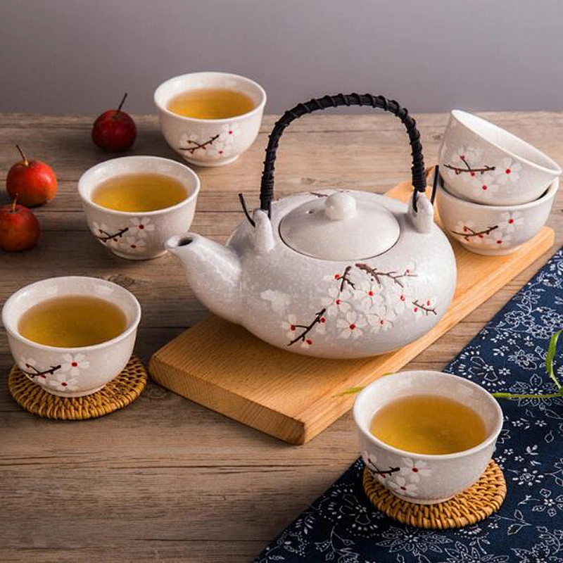 Handmade Ceramic Tea Set Popular Home Used Porcelain Tea Pot Cup Set Customized Logo Door Gifts