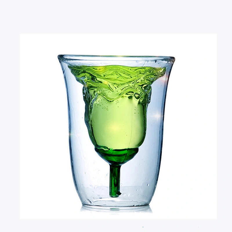 rose flower beer glass mug transparent double wall wine cup beer coffee mug bar beach drink ware for friend birthday gift