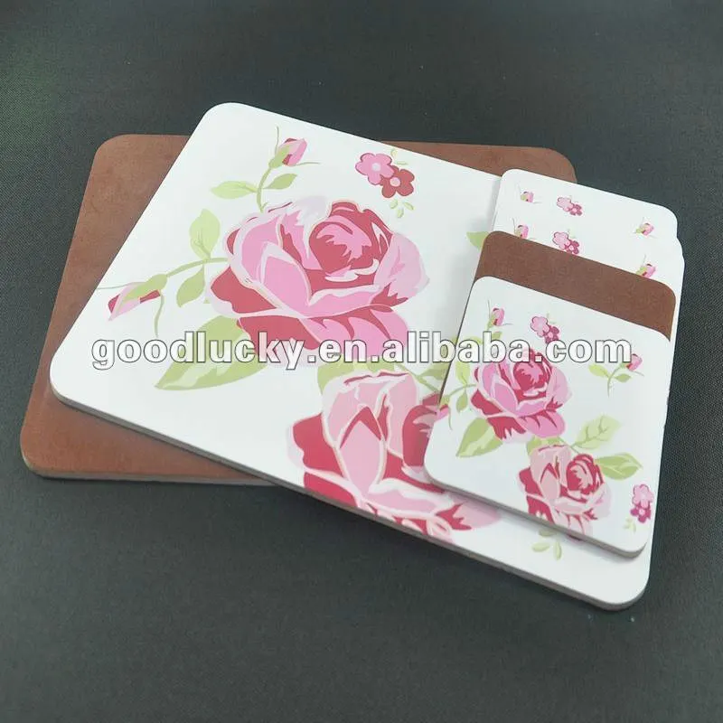 Hot sell MDF table mat with flock dusted paper