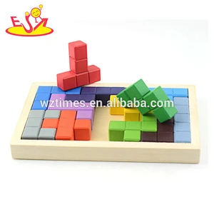 Wholesale high value colorful toy wooden tetris puzzle for kids diy building W14A186