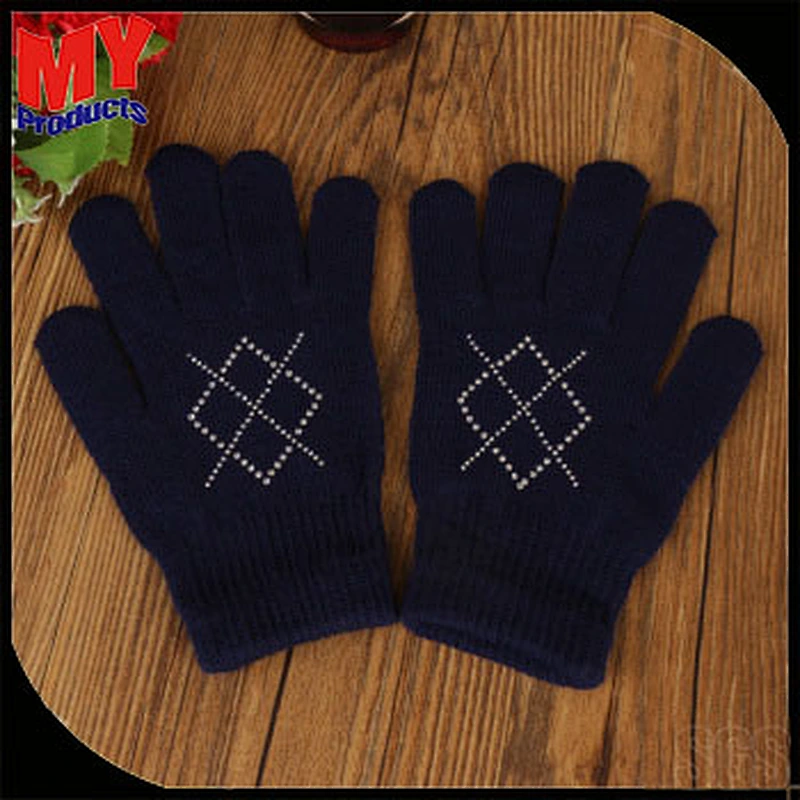 Dark color warm rhinestone printed gloves