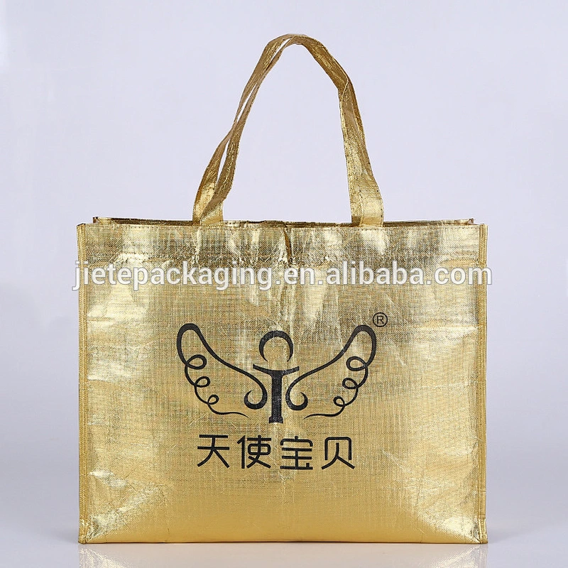Custom printed Laminated PP non woven gold color shopping bag