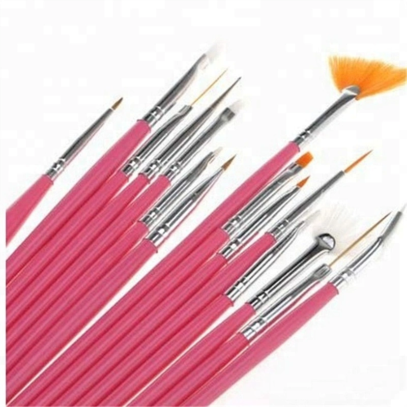 Custom Logo 15pcs Wooden Handle Artist Paint Acrylic Nail Art Polish Brush Set