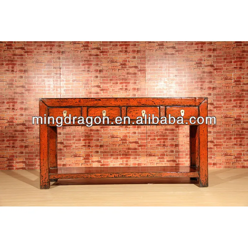 Chinese Antique Elm Wooden Four Drawer Writing Table