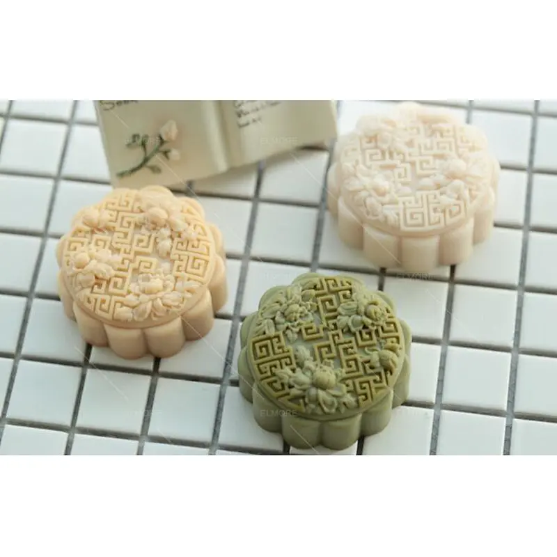 DIY Soap Molds Chinese Style Lotus round Mooncake Mould Silicone Mold przy