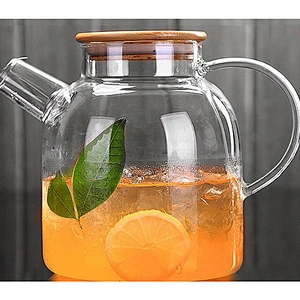 High Quality Customized Logo Eco-friendly Insulated Glass Pot With Wooden Lid for Coffee Juice Glass Tea Pot Cup Set