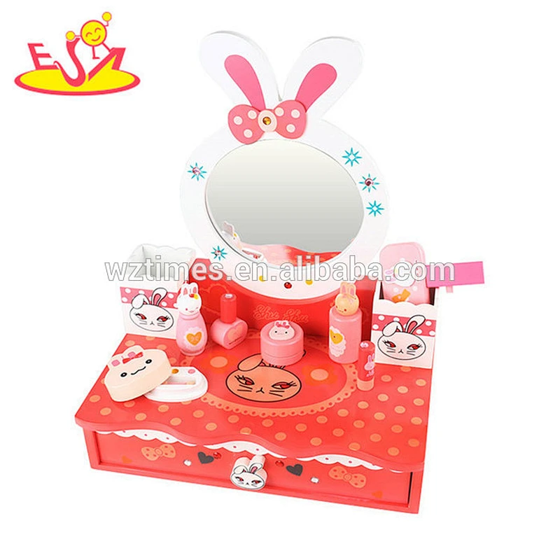 Wholesale beautiful dressing table design cartoon wooden dresser toy for baby W10D164