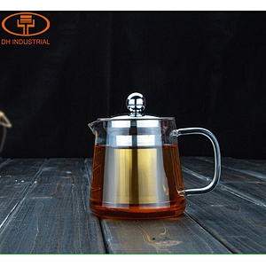 Guangzhou manufactory borosilicate glass tea pot with stainless steel infuser tea blooming tea pot for meeting room and home