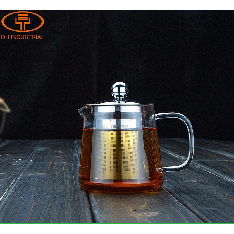 Guangzhou manufactory borosilicate glass tea pot with stainless steel infuser tea blooming tea pot for meeting room and home