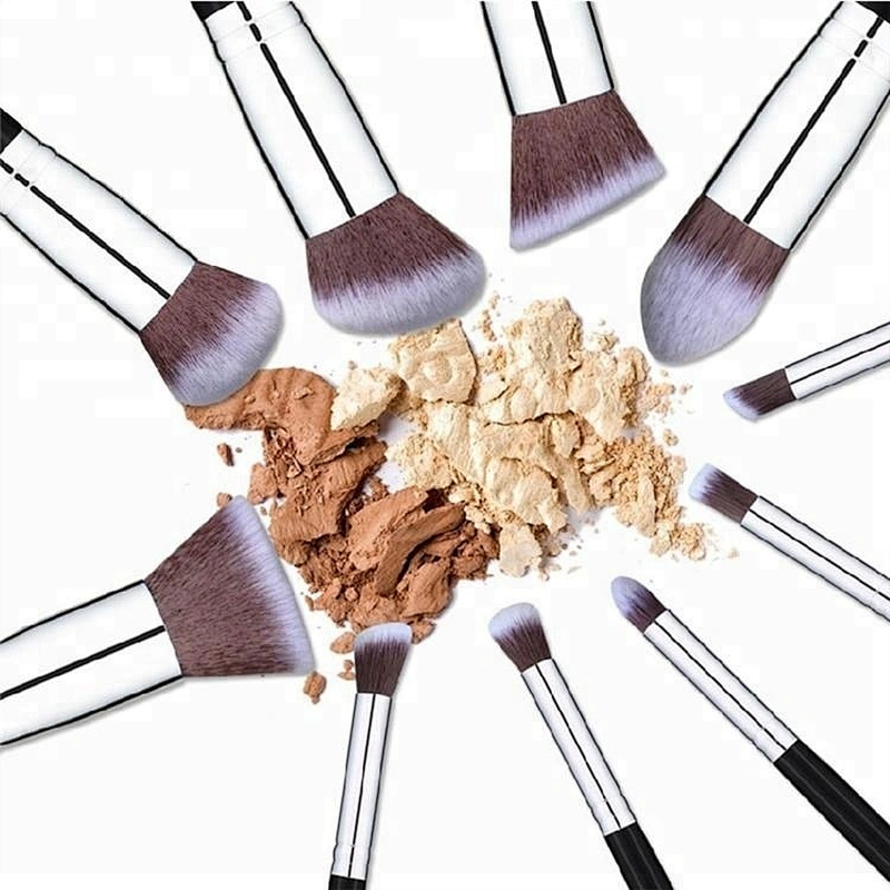 China Manufacturer Customized Logo Black 10pcs Makeup Brush Set With Makeup Bag Holder