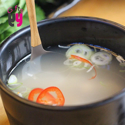 heat-resistant silicone kitchen tool set with wooden handle