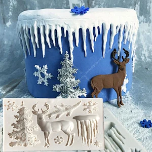 Christmas tree elk Fondant molds snowflake icicle silicone fondant cake decoration mold Clay Molds