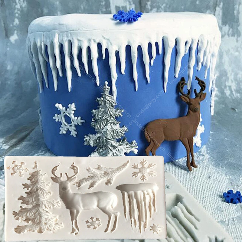 Christmas tree elk Fondant molds snowflake icicle silicone fondant cake decoration mold Clay Molds