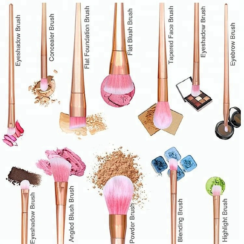 Customized Logo 12pcs Rose Gold Cosmetics Makeup Brush Set With Portable Makeup Bag
