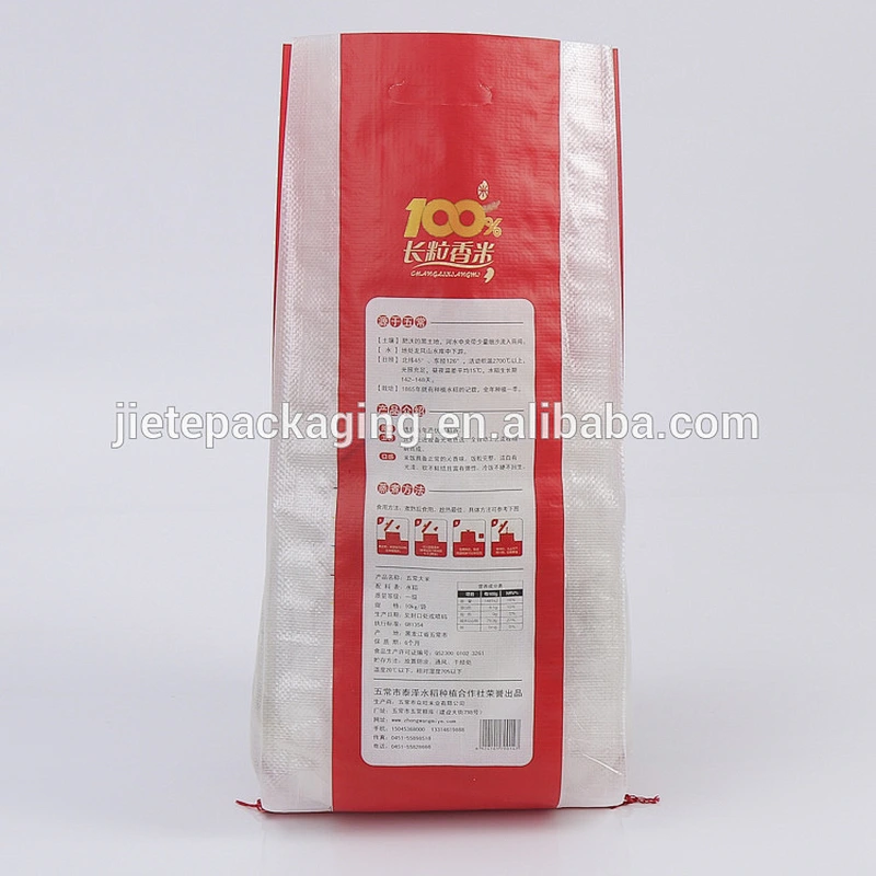Printed custom logo polypropylene pp woven rice, feed bags 10kg 50lb with die cut handle