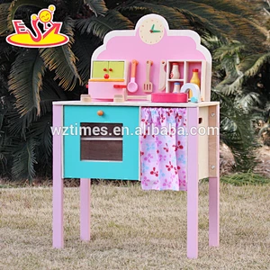 2018 Nuevo diseño precioso conjunto de cocina rosa de madera de moda niñas de moda conjunto de cocina de madera rosa mejor conjunto de cocina de madera rosa para niños W10C150