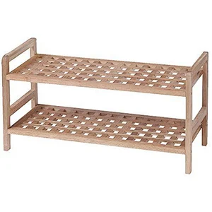 mesh solid walnut oiled 2-tier wood shoe shelf