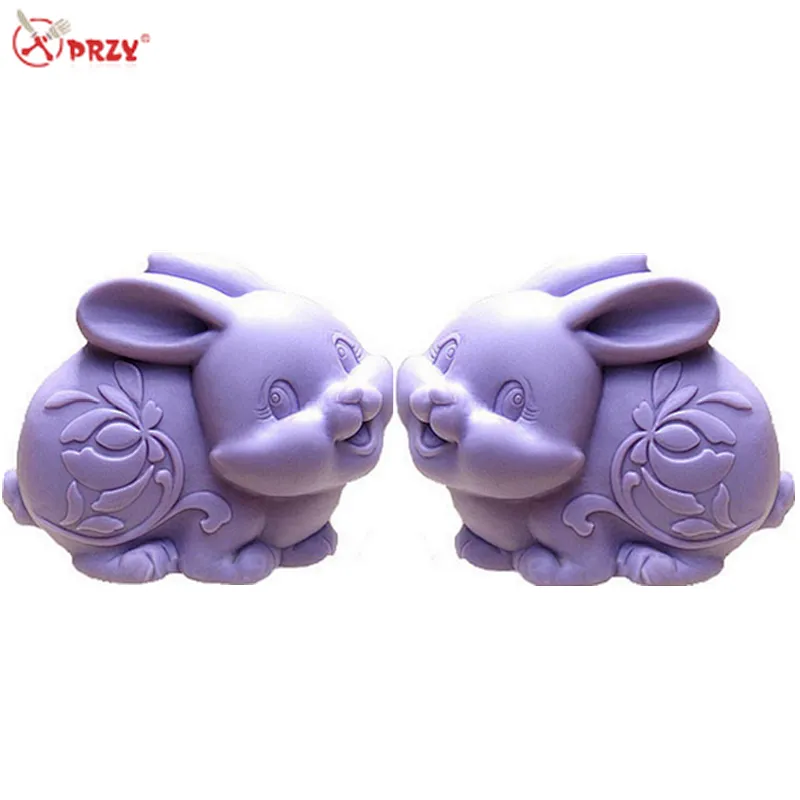 PRZY 3D silicone Rabbit mold chocolate Easter Bunny fondant cake decoration Soap silicone Molds