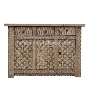 Chinese antique reclaimed solid wood hand carved sideboard buffet
