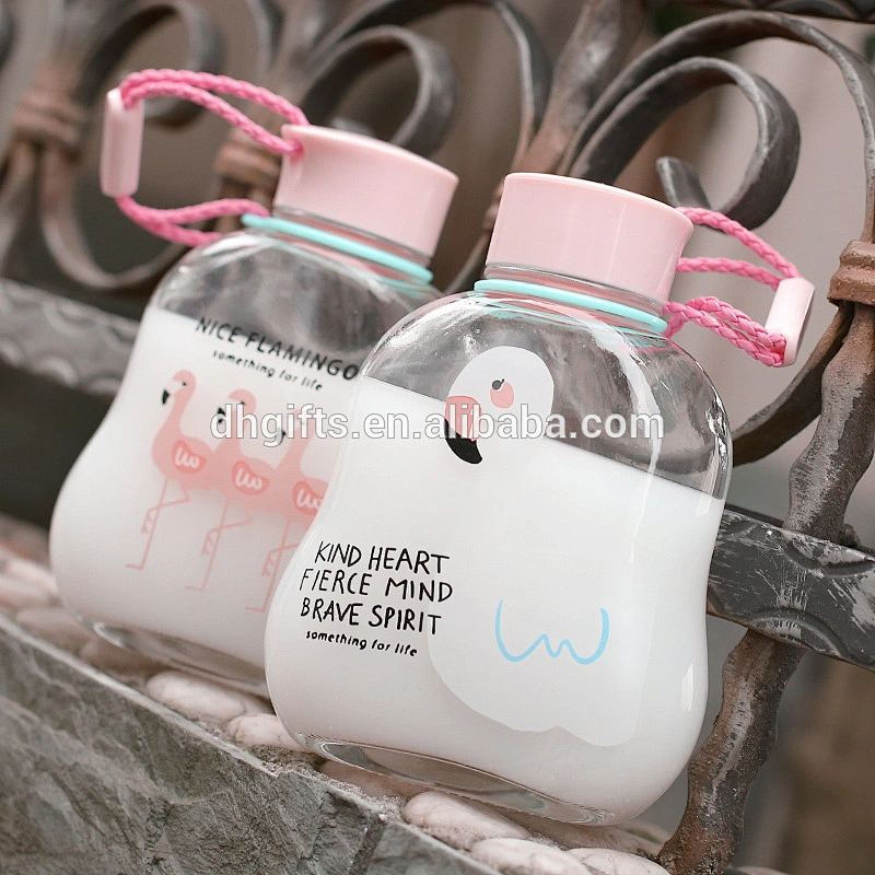 BPA Free custom high borosilicate glass water bottles with carrying straps