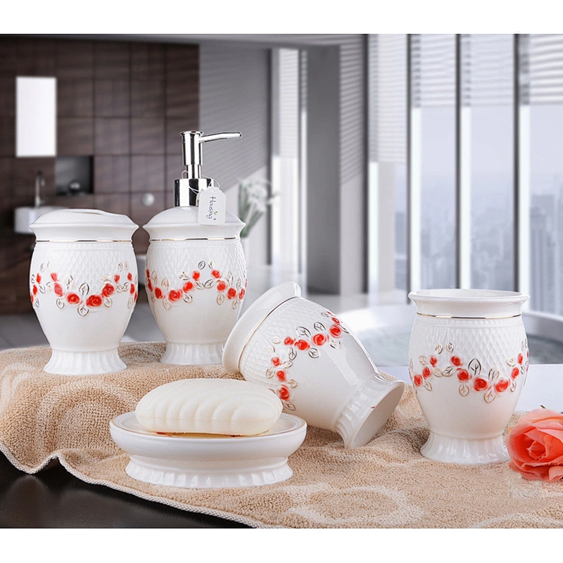 Luxury 5 Pieces of Ceramic Bathroom Accessories Set Simply Bathroom Sanitary Set for Hotel Home Three Pattern
