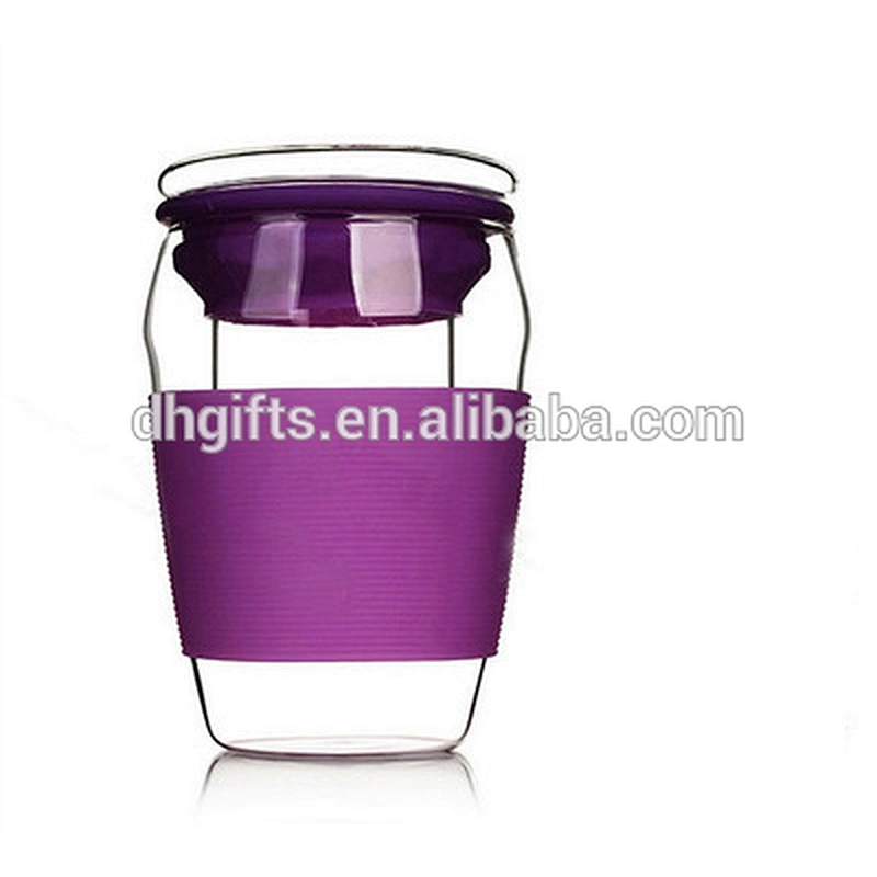 Custom colorful glass water bottle with silicone case for anti-hot
