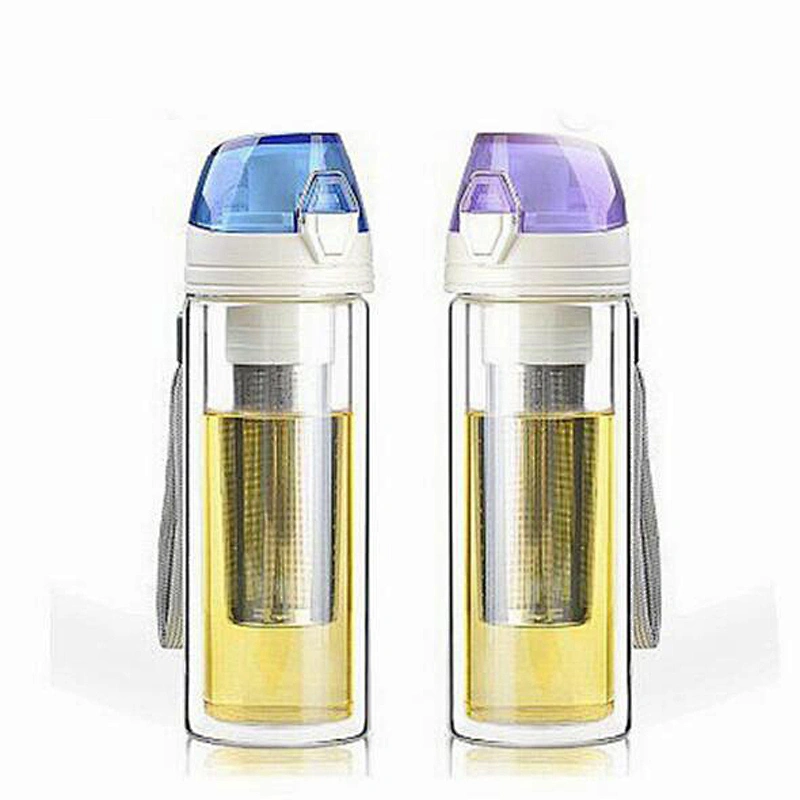 HandMade Double Wall Travel Water Cup 260ml Glass Tea Cup with Infuser and Lid High Borosilicate Glass Tea Mug