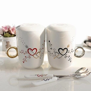 Factory Wholesale Color Changing Coffee Mug Custom Logo Ceramic Water Cup Luxury Couple Cup with Spoon and Handel