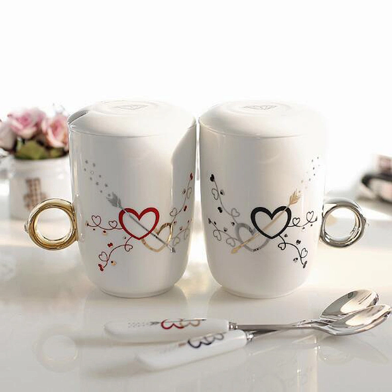 Factory Wholesale Color Changing Coffee Mug Custom Logo Ceramic Water Cup Luxury Couple Cup with Spoon and Handel