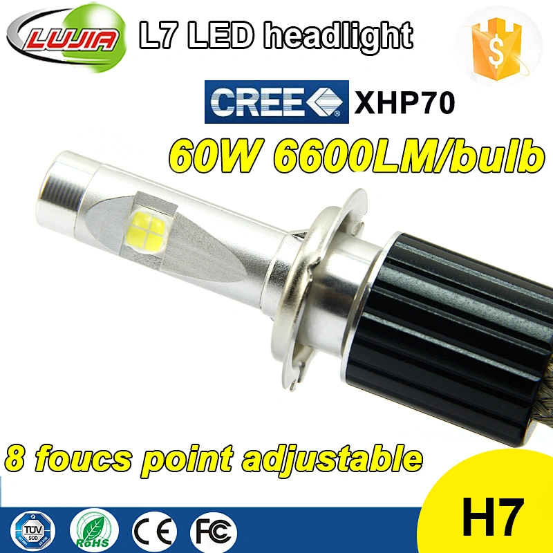 LED high power headlight for auto or moto L7 xhp70 H7 hot sale 6600lm 60W,H7 XHP70 best brightness car headlight