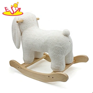 Wholesale attractive low price wooden white plush rocking horse toy for baby W16D112