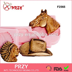 F2565 Silicone horse, Indian and cowboy hat mold set silicone fondant mold