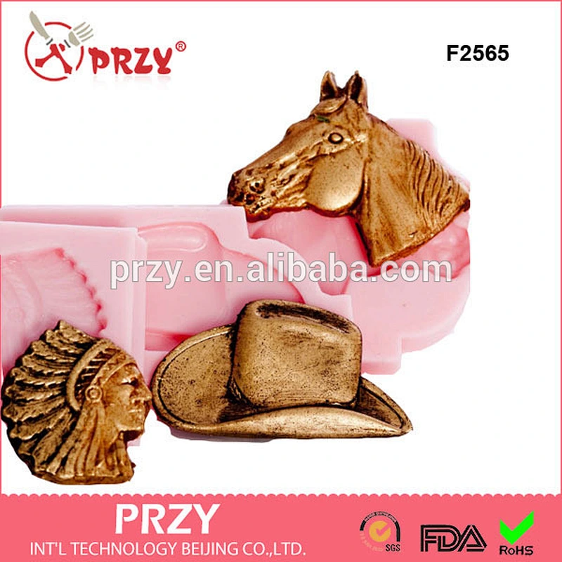F2565 Silicone horse, Indian and cowboy hat mold set silicone fondant mold
