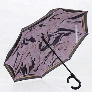 Custom pattern high quality reverse umbrella with rubber handle