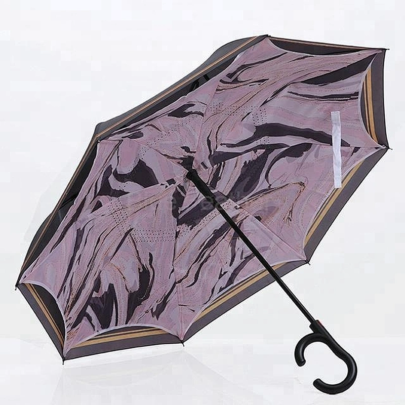 Custom pattern high quality reverse umbrella with rubber handle
