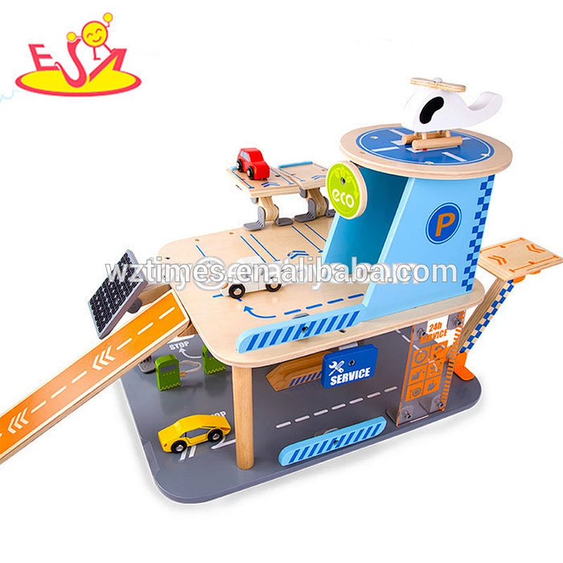 Wholesale colorful 3 layers wooden toy parking garage playsets benefits to baby's EQ W04B054