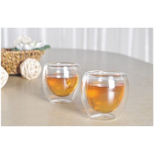 Wholesale small 80ml clear heat resistant double wall glass beer whiskey cups