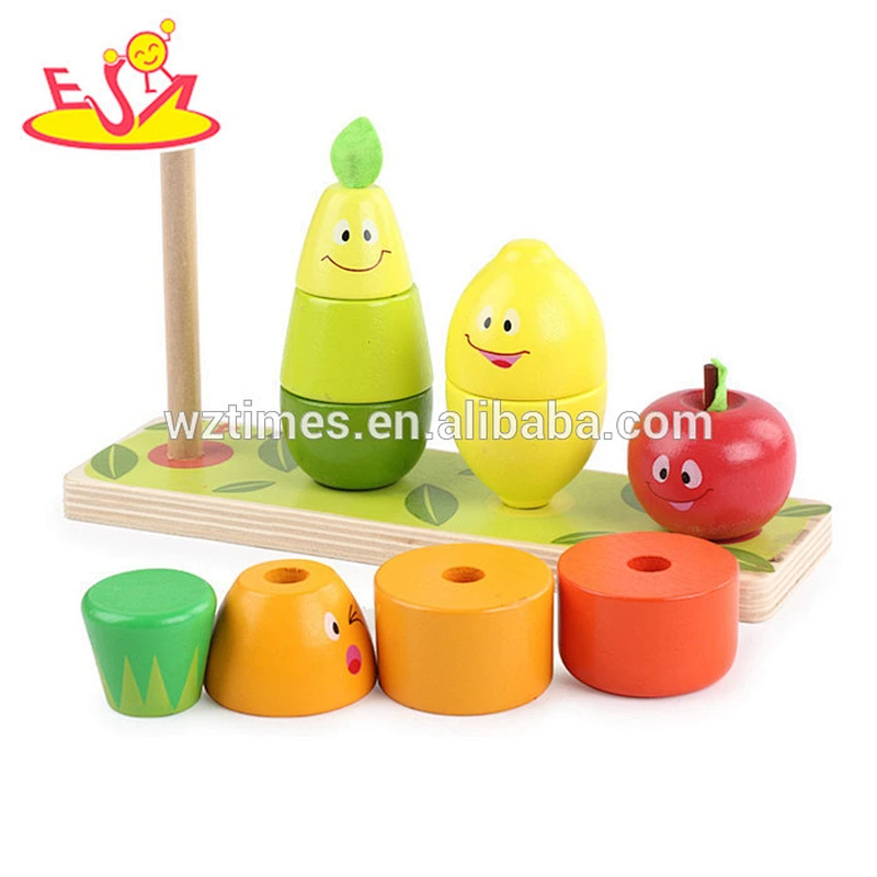Wholesale promotional gift wooden funny game fruits design stacking blocks for 1 years old baby W13D170