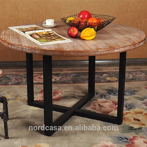 European style solid recyclable wood vintage industrial style round dining table