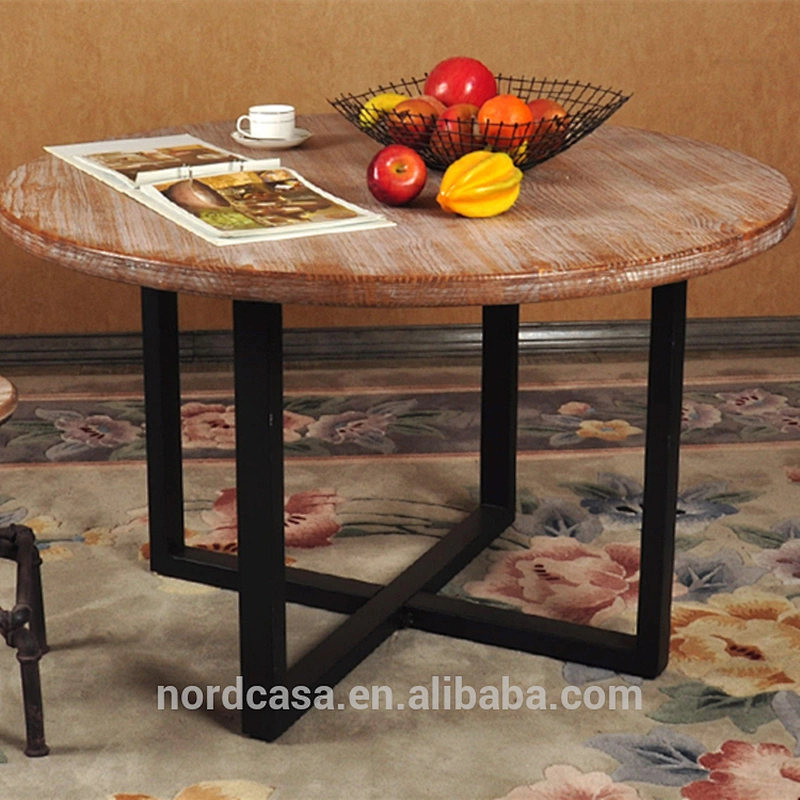European style solid recyclable wood vintage industrial style round dining table