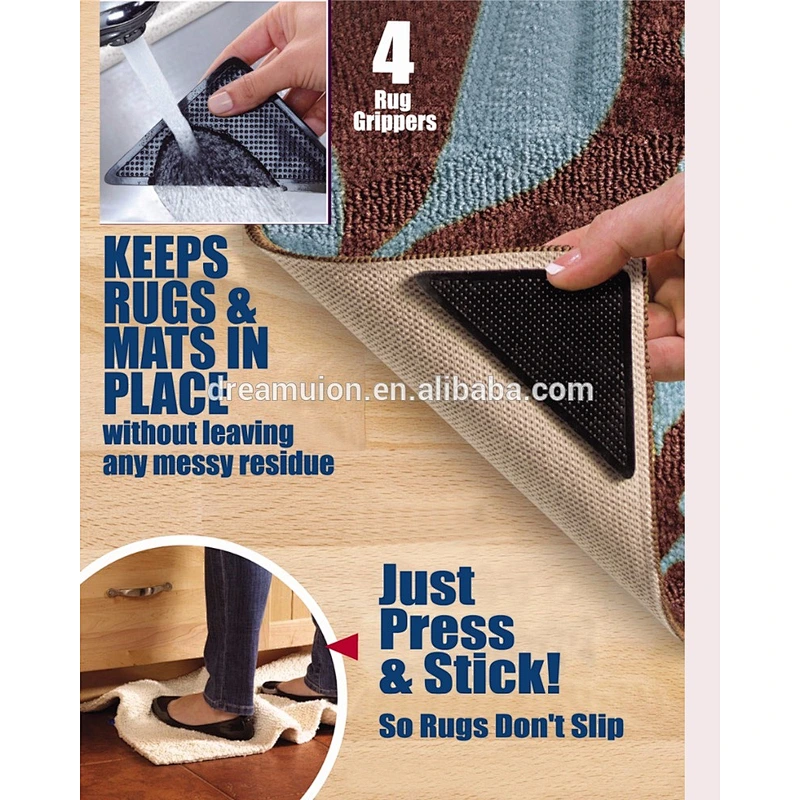 4 RUGGIES RUG CARPET MAT GRIPPERS NON SLIP SKID REUSABLE WASHABLE GRIPS