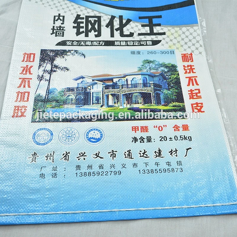20kg putty powder, cement white color pp woven packaging bag with gravure printing
