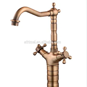 Bathroom Chrome Antique Dual Handles Long Neck Lavatory Faucet