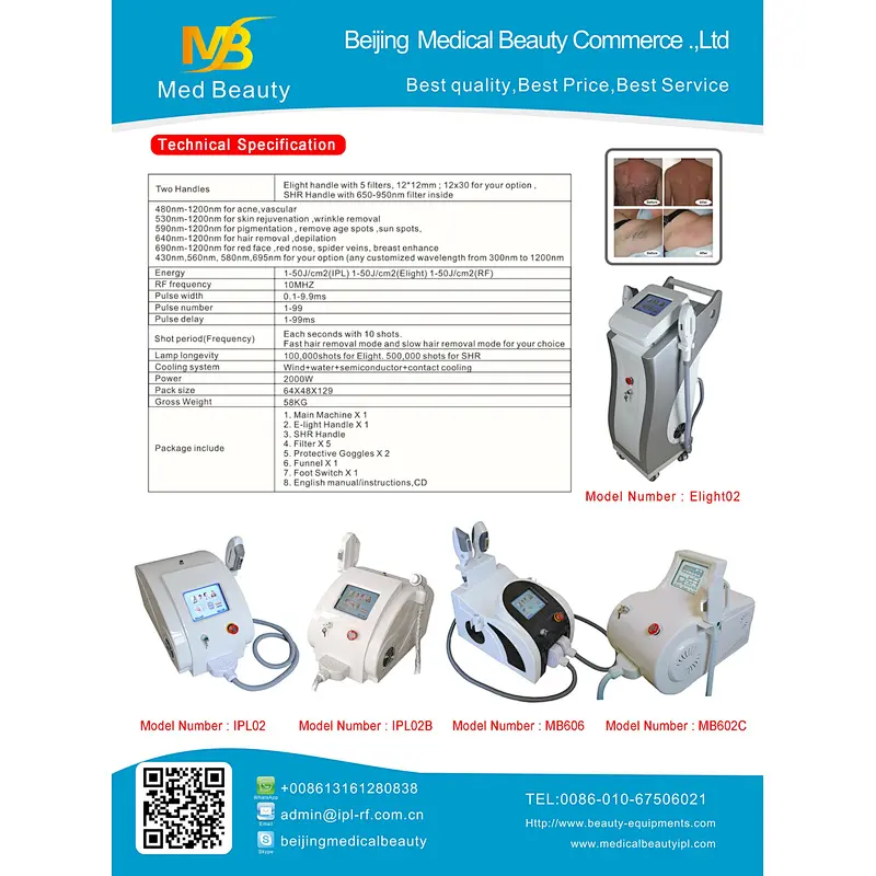 Beauty salon and spa use shr laser two handles ipl shr opt portable hair removal machine